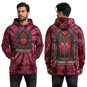 Sweat à capuche homme rouge rouille style graffiti, avec motif graphique Cupidon peint au spray, streetwear, en molleton délavé et vieilli - Product Image 5