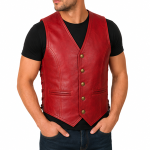 Chaleco de cuero para hombre estilo western, con cordones laterales y botones frontales, sin mangas, venta al por mayor, directo de fábrica, para uso en exteriores. - Product Image 4