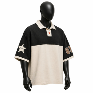 Polo pour homme à blocs de couleur, manches courtes, en tissu Oxford de coton, avec broderie du logo Sheriff et numéro 87, coupe décontractée classique - Product Image 3