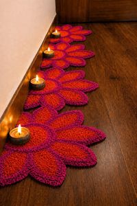 Ensemble de 6 tapis d'escalier en laine de qualité Rangoli |   Tapis d'escalier décoratif floral de 12 pouces pour la maison, décoration de Diwali, mariage, festival - Product Image 3