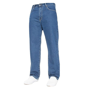 Jean bleu coupe droite ample pour homme, pantalon de travail en denim de coton rigide, style hip-hop, coupe décontractée, vêtement confortable - Product Image 1