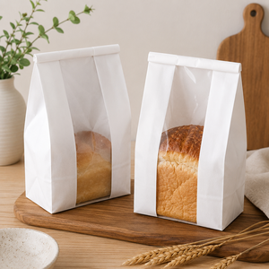EcoRev Eco-Friendly Biodegradable Kraft Paper Bread <b>Bags</b> with Clear Window Self-Seal and Patch Handle - Product Image 6
