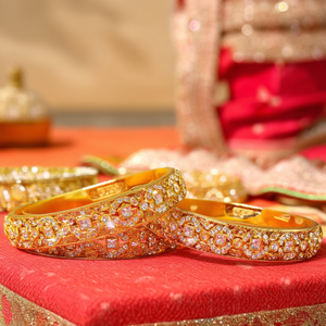 Elegant Gold Plated Crystal Stone <b>Bangle</b> <b>Set</b> Women's Bridal Festive Traditional Jewelry 10575601WH_2.6 Crystal Bracelets <b>Bangles</b> - Product Image 3