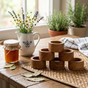 Anillos de Servilleta Redondos Elegantes Hechos a Mano con Madera de Acacia, Decoración de Mesa para Cenas y Fiestas - Product Image 5