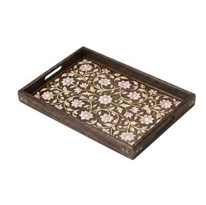 Bandeja Decorativa de Madera con Diseño Floral de Rosas Blancas sobre Fondo Azul, Bandeja Rectangular para Servir - Product Image 5