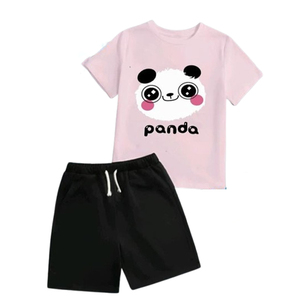Ensemble t-shirt en coton imprimé panda mignon et short à cordon de serrage pour enfants, vêtements décontractés - Product Image 3