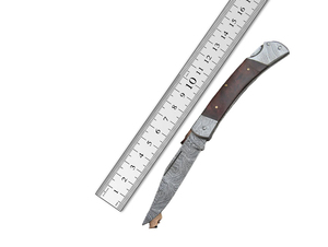Couteau pliant de poche OEM en acier Damas, fait main, avec lame à motif, manche en bois durable, tranchant affûté, design compact, pour l'extérieur - Product Image 6