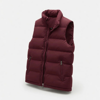Gilet matelassé pour homme, couleur bordeaux, col montant, fermeture éclair, décontracté, hiver, rembourrage en coton, couleur unie, devant