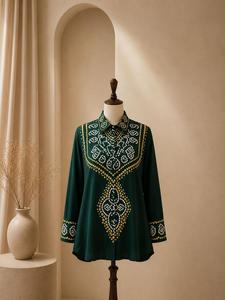 Chemisier brodé en coton Khadi pour femme, avec gilet à sequins floraux, coupe classique, idéal pour les mariages, les fêtes et les tenues décontractées - Product Image 5