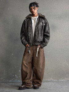 Veste en cuir streetwear pour homme, personnalisable avec logo OEM, respirante, col roulé en toile, mode, vente en gros, prix abordable - Product Image 5