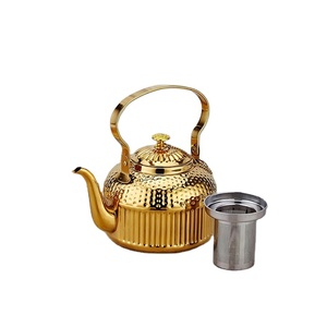 Bouilloire à thé en acier inoxydable à motif martelé du Moyen-Orient avec infuseur, idéale pour restaurants et hôtels - Product Image 1
