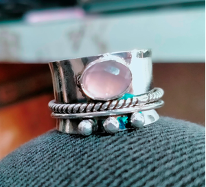 Natural Rose Quartz <b>Spinner</b> <b>Ring</b> 925 Sterling <b>Silver</b> Gemstone Anxiety <b>Ring</b> - Product Image 2