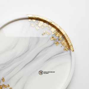 Luxury White Marble Effect Resin Serving Tray with Gold <b>Foil</b> Edge | Handmade Round Decorative Tray | Modern Minimalist Coffee - Product Image 5