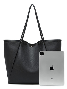Bolso Tote Minimalista Negro de PU, Abierto, Color Sólido, para Uso Diario, Todas las Temporadas, Bolso de Mano para Mujer - Product Image 2