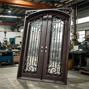 Hand-forged Iron Entry Doors Rust-Resistant Easy Assembly Modern Design <b>Swing</b> Open Featuring Arched Decorative Patterned <b>Frame</b> - Product Image 3