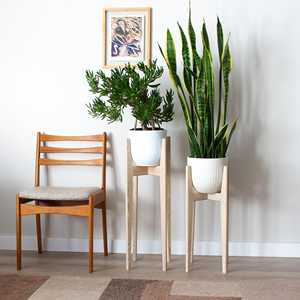 Soporte Minimalista para Plantas de Madera Maciza de Fresno con Acabado Blanqueado Claro, Perfil Delgado y Base Resistente, Diseñado para Plantas de Interior - Product Image 4