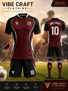 VIBE CRAFT CLOTHING ชุดฟุตบอลชาย สีมารูน สีดำ คอวี แขนสั้น เสื้อเจอร์ซีย์ กางเกงขาสั้น ถุงเท้า ชุดดูดซับความชื้น ระบายอากาศได้ดี - Product Image 4