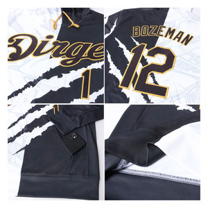 Sweat-shirt à capuche sportif 3D noir et or vieilli avec motif graffiti brodé sur mesure, style streetwear urbain, qualité supérieure - Product Image 5