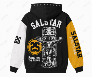 SALSTAR Sweat-shirt à capuche pour femme, noir, jaune, blanc, manches longues, rivets, streetwear, automne, coton, tricoté - Product Image 4