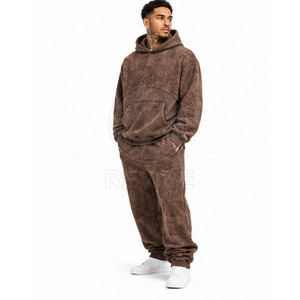 Survêtement d'hiver premium pour homme, effet délavé, 100 % coton, tissu doux et respirant, design à capuche, doublure polaire, confort décontracté au quotidien - Product Image 3
