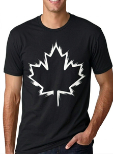 T-shirt à manches courtes bleu pour homme avec imprimé feuille d'érable blanche, coupe classique, col rond, jersey décontracté en coton - Product Image 3