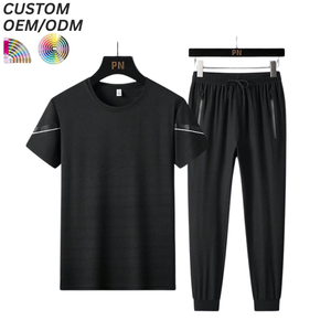 Ensembles de T-shirts en Coton Tricoté Respirant pour Hommes, Style Streetwear Décontracté, Tenue d'Été Assortie, Logo Personnalisé, Support OEM/ODM, Vente en Gros - Product Image 1