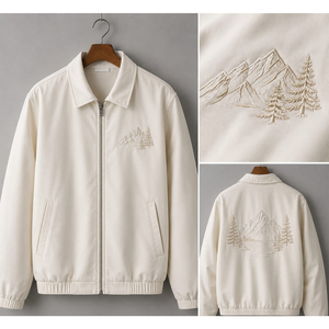 <b>Men's</b> Orange <b>Bomber</b> <b>Jacket</b> Solid Color Stand Collar Zipper Closure Embroidery Mountain Design Casual Autumn Wear - Product Image 4