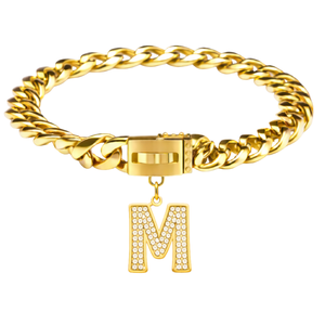 Pendentif lettre initiale en or M pour collier de chien, breloque personnalisée de luxe pour animal de compagnie, accessoire élégant - Product Image 1