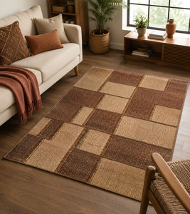 Hand Woven Natural Hemp Patchwork Area <b>Rug</b> Geometric Brown Beige Flat Weave Boho <b>Rustic</b> Eco Friendly Living Room <b>Rug</b> - Product Image 4