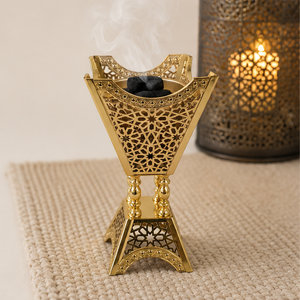 Gold Metal Bakhoor Burner Arabic Mabkhara Charcoal Incense Holder Tower Shape Oud Frankincense Censer for Home <b>Decor</b> Ramadan Eid - Product Image 2