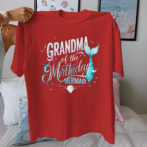 เสื้อยืดผ้าฝ้ายบริสุทธิ์สำหรับผู้หญิงลายนางเงือกวันเกิดใส่สบาย - Product Image 1