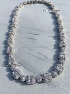 925 Solid Silver Unisex Custom Iced 10MM Baguette Moissanite Diamond Bling Chain Link Tennis <b>Necklace</b> Hip Hop Style Wedding Gift - Product Image 5