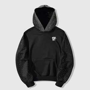 Casual Streetwear Fashion Basic Cotton Blended <b>Rhinestone</b> <b>Hoodie</b> Designed For Comfortable Daily Wear And Modern Style - Product Image 1