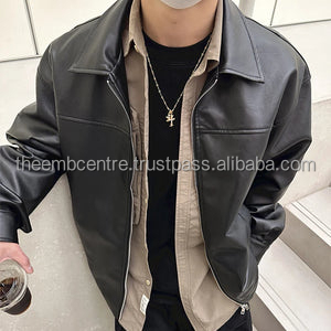 Precio de venta al por mayor 2024 Nuevo estilo de diseño Otoño Invierno Chaquetas de cuero Jóvenes Chaquetas de cuero cómodas de moda para hombres - Product Image 5