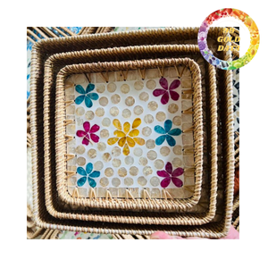 Plateau de console en rotin avec mosaïque de nacre |   Organisateur décoratif fait main pour les entrées et les salons - Product Image 4