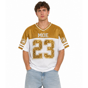 OEM Custom Logo Mesh Sports Jersey Luxury Rhinestone Sequin V-Neck Men's Streetwear American Football Jersey Hip Hop <b>Tshirt</b> Men - Product Image 1