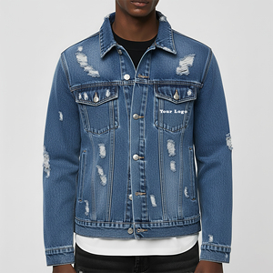 Wholesale Affordable Price 100% Cotton Ripped Off Turn Down <b>Denim</b> <b>Jacket</b> Blue Stone Washed Hip Hop Style Fashionable <b>Jacket</b> - Product Image 1