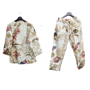 ชุดนอนแขนยาวลายนกฮูกพิมพ์ลายดอกไม้สำหรับใส่อยู่บ้านขนาด XL ชุดนอนกางเกงชุดว่ายน้ำสำหรับฤดูใบไม้ผลิฤดูร้อน - Product Image 1