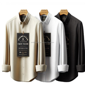 Camisas de algodón de manga larga para hombre Camisas de tela tejida cuello vuelto hilo teñido colores Premium OEM estilo personalizado ajuste Logo y etiqueta - Product Image 4