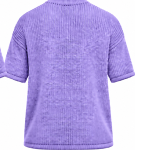 T-shirt tricoté pour homme lavande à manches courtes, col rond, texturé, décontracté, imprimé personnalisé, streetwear, mode estivale, vente en gros - Product Image 2