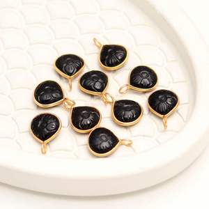 Colgante de ónix negro natural tallado a mano con forma de flor, plata de ley 925, amuleto de ónix negro para la fabricación de joyas, 12 mm, al por mayor - Product Image 1