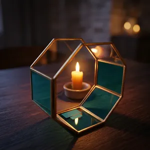 Support de bougie votive en verre noir avec cadre hexagonal en laiton, design artisanal, fait main, haute qualité, réutilisable, décoration d'intérieur VO92 - Product Image 2
