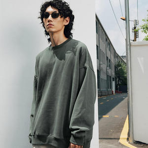 เสื้อสเวตเชิ้ตคอกลมโอเวอร์ไซส์สำหรับผู้ชาย สีพื้น ผ้าถัก คอตตอน สไตล์ลำลอง ใส่ได้ในฤดูใบไม้ร่วง ทรงปกติ ไหล่ตก - Product Image 6