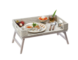 Bandeja de Servicio de Mimbre Hecha a Mano con Patas Plegables de Madera, Mesa Rectangular de Mimbre con Asas Integradas, Hecha en Vietnam - Product Image 6