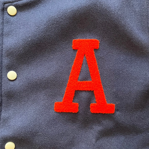 Causal Sporty Varsity <b>Jacket</b> Men Men Varsity <b>Jacket</b> Navy Blue Cream Letterman Chenille A <b>Patch</b> - Product Image 2