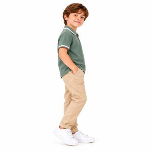 Camiseta Polo Verde para Niños, Manga Corta, Cuello con Bolsillo, Informal, Verano - Product Image 2