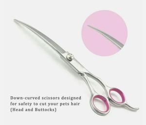 Juego de tijeras profesionales para peluquería canina de 7 pulgadas, tijeras rectas, curvas y de entresacar con peine de acero, acero inoxidable de alta resistencia - Product Image 2