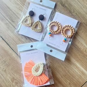 Boucles d'oreilles en rotin naturel, bijoux bohèmes faits à la main, fournisseur Vietnam - Product Image 6