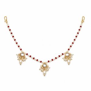 Cadena para el Cabello con Perlas Estilo Kundan de Cristal para Mujer, Moda Étnica para Bodas - Product Image 1