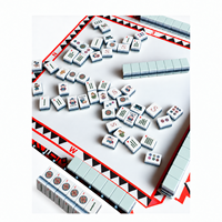 Jeu de tuiles de mahjong en acrylique bleu héritage avec motifs décoratifs pour jeux de société et tables de jeu à domicile